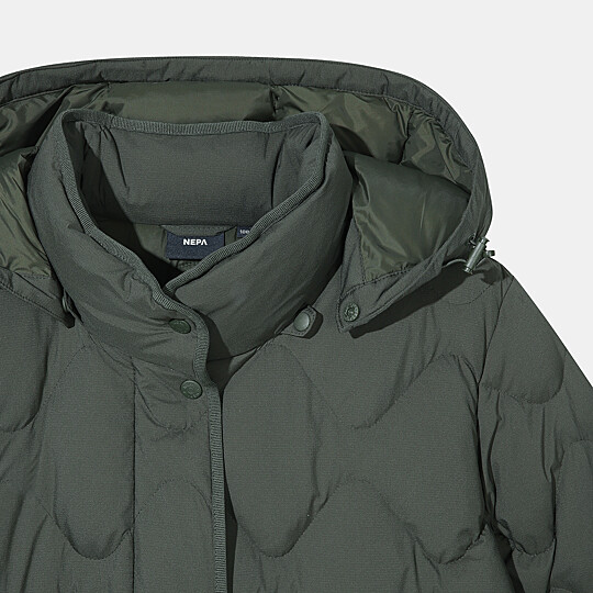 여성 퓨레 울 퍼프 미드 다운자켓